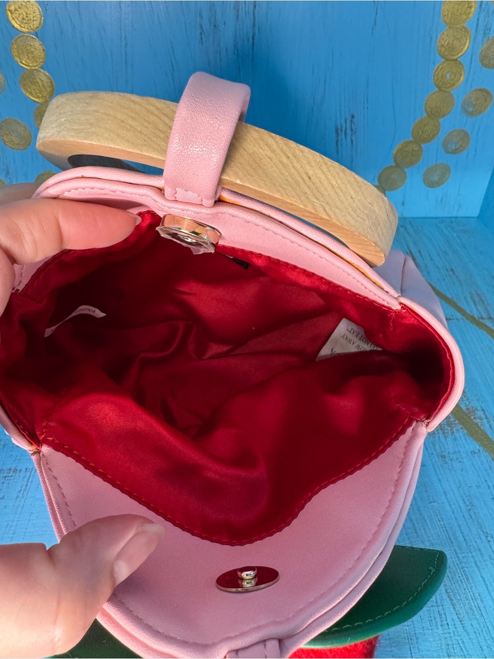 Valfre Cherry Pink Women’s Pleather Wooden Top-Handle Clutch - Picture 11 of 11